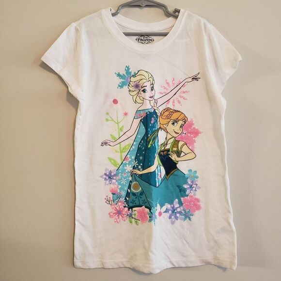 DISNEY FROZEN ANNA & ELSA GRAPHIC TEE 10/12 GIRLS - Picture 1 of 3